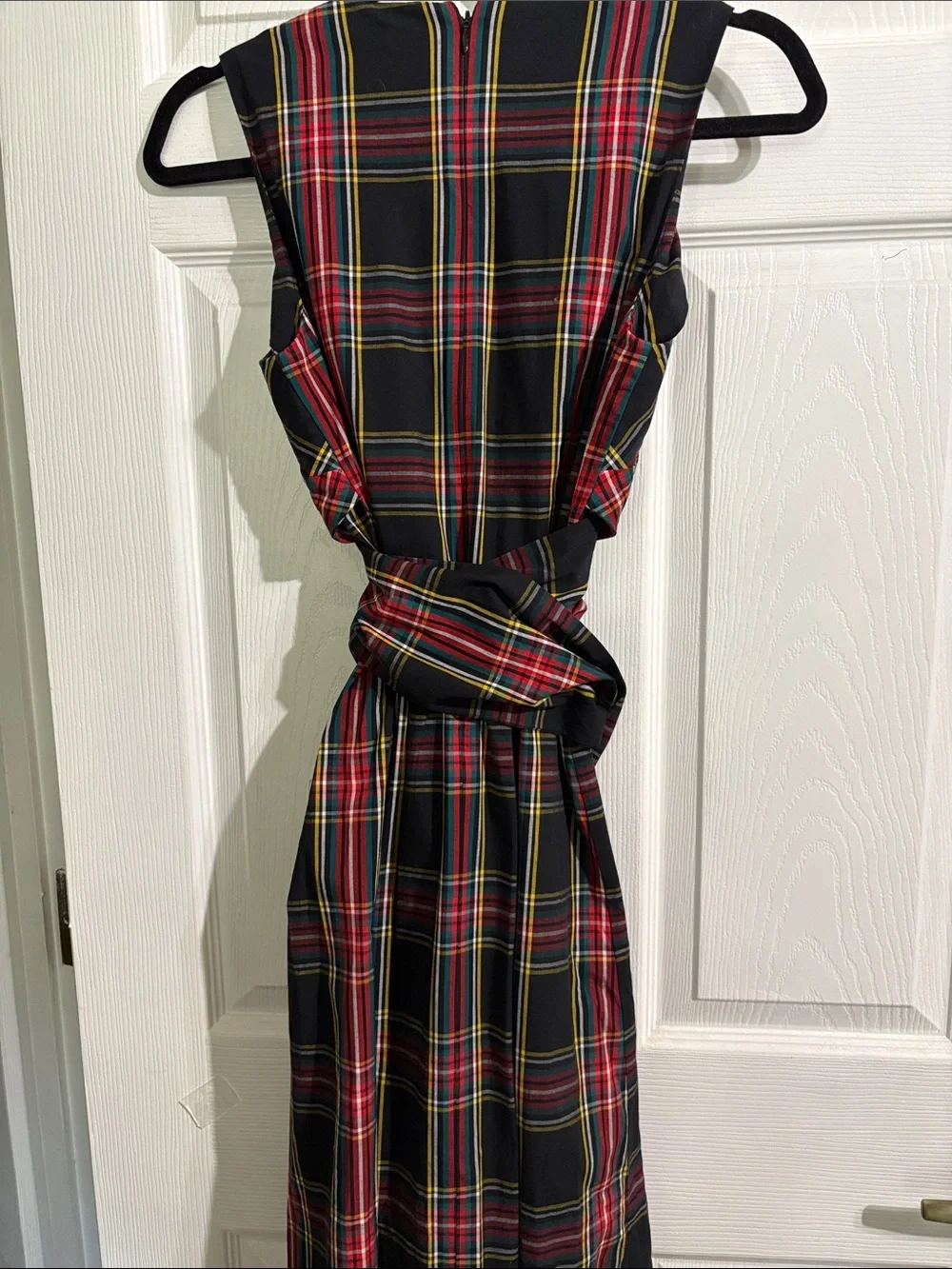 J. Crew Tartan Plaid Black, Red & Yellow Wrap Midi Dress